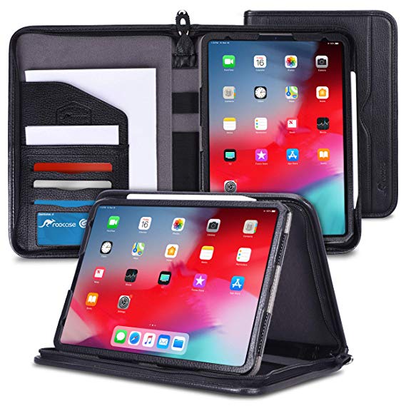 rooCASE iPad Pro 11 Case 2018, Premium Executive Portfolio Leather Case, Detachable Sleeve, Document Organizer for Apple iPad Pro 11-inch 2018 3rd Generation, Black [Support Apple Pencil Charging]