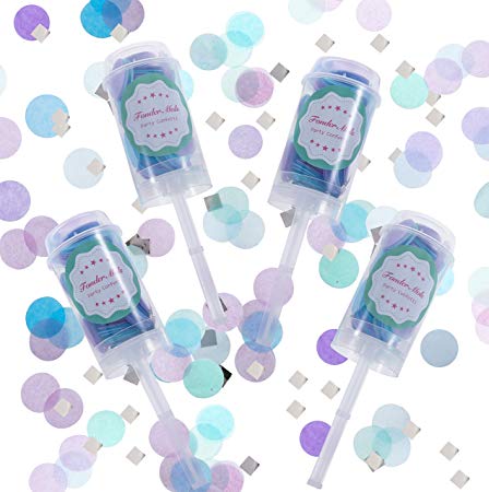 Fonder Mols Pack of 4 Mermaid Party Confetti Poppers, Purple Tissue Paper Confetti Push Pop, Mermaid Party Confetti for Bridal Shower Birthday Party Baby Shower