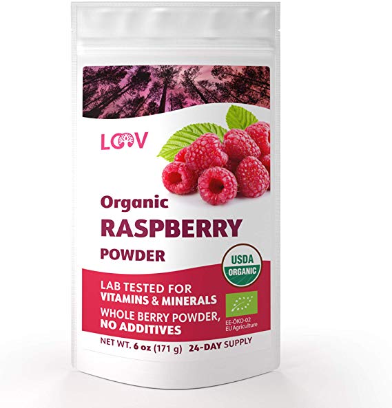 Organic Raspberry Powder, Made from 100% Whole Berries, Powdered Freeze Dried Raspberries, 6 oz, Raw, Grown in Europe, 24-Day Supply, no Additives, no Added Sugar, USDA/EU Certified Organic