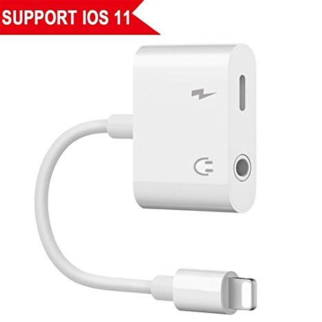 CaseyPop to 3.5mm Aux Headphone Jack Audio Adapter, 2 in 1 Adapter Compatible with Phone XR/XS MAX/X / 7 Plus / 8 Plus (Support iOS 11, iOS 12)-White