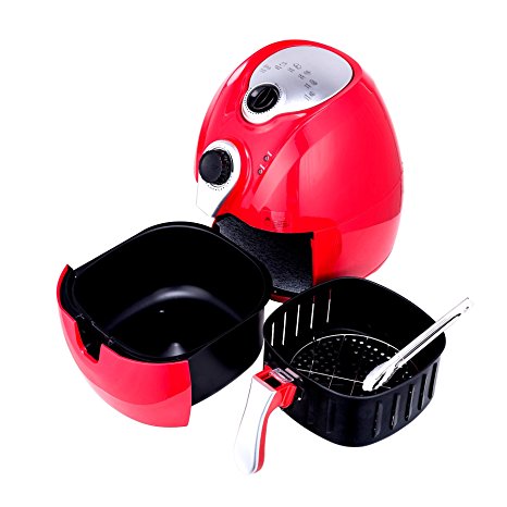 CO-Z Upgraded 3.2L Electric Air Fryer 3.4 Qt Oil Free/Less Airfryer Temperature Control Timer with Rapid Air Circulation System &Detachable Basket (Red Larger)