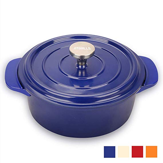 2 QT Cast Aluminum Dutch Oven/Pot with Non-stick Coating, Red/Orange/White/Blue Cookware（HP200-Blue, 2qt）