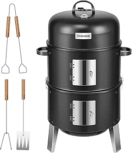 VIVOHOME 3-in-1 Vertical Charcoal Smoker, BBQ Smoker Grill with Built-in Thermometer, Air Vent, and 2 Access Doors, Idea for Parties, Backyard, Barbecues