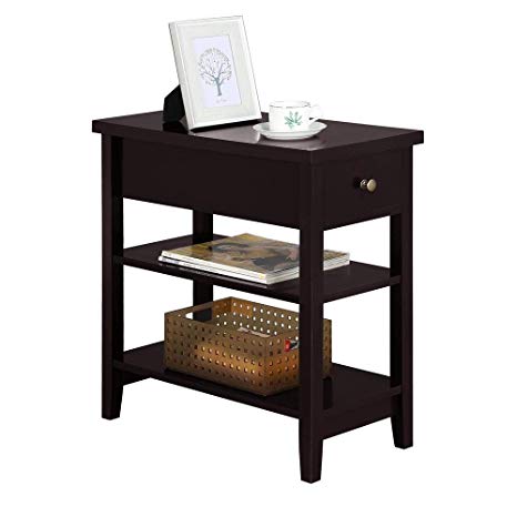 Yaheetech Nightstand Bedside Table with 2 Shelves 1 Drawer - Sofa Side End Table for Bedroom Espresso