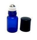 Your Oil Tools® 5/8 DRAM BLUE GLASS SAMPLE ROLLER VIALS WITH STAINLESS STEEL ROLLER TOPS AND BLACK CAP (QTY OF 5)