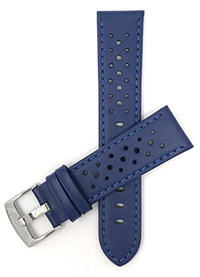 Vented Racer Genuine Leather Watch Strap Band, with Stainless Steel Buckle, 18-24mm, Comes in Many Colors