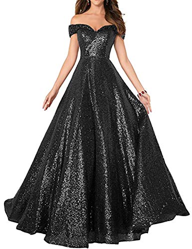 Stillluxury Sequin Prom Dresses Off The Shoulder Crystal Beaded Swing Ball Gown Long P104