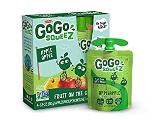 GoGo squeeZ Applesauce on the Go, Apple Apple, 3.2 Ounce (4 Pouches), Gluten Free, Vegan Friendly, Healthy Snacks, Unsweetened Applesauce, Recloseable, BPA Free Pouches