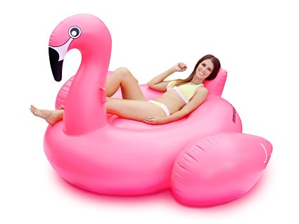 Easy Inflate Giant Pink Flamingo Float by Everyday Vacation. Inflatable Pool Toy and Raft Designed for Adults