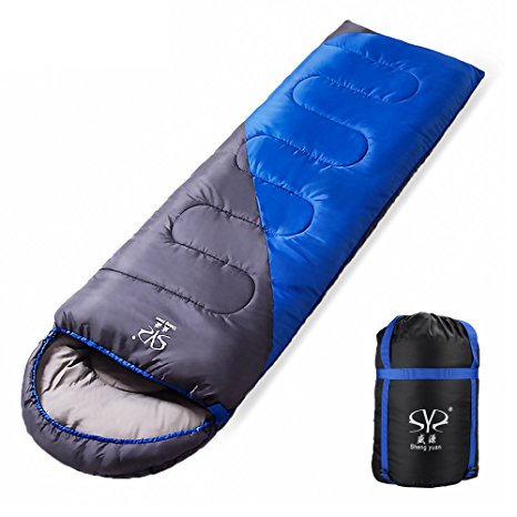 BicycleStore Camping Waterproof Sleeping Bag With Cap Comfortable Lightweight Mummy Bag With Portable Compression Bag Multifunctional for Outdoors/ Travel/ Indoors Suitable for 3 Seasons (blue grey)
