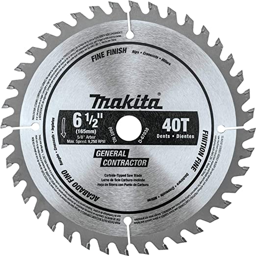 Makita D-67038 6-1/2" 40T Carbide-Tipped Circular Saw Blade, Fine Finish