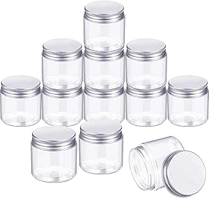 12 Pack Clear Plastic Storage Favor Jars Wide-Mouth Plastic Containers with Lids for Beauty Products (3 Ounce)