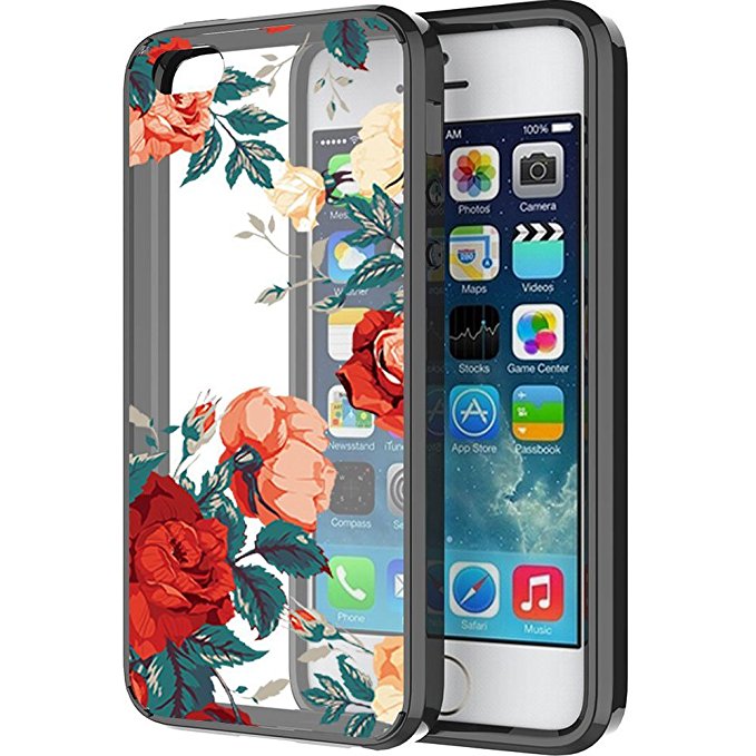 iPhone SE 2/iPhone 5/5S/SE Case, SKTGSLAMY Shockproof Hard PC  TPU Bumper Case Scratch-Resistant Cover for Apple iPhone 5/5S/SE (Rose Flower)