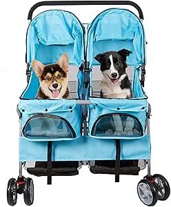 Pet Stroller Twin Folding Dog Cat Carrier Travel Cart, Multiple Colors