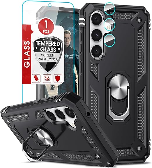 LeYi for Samsung-Galaxy-S23-FE-Case: Samsung S23 FE Case with Screen Protector and Camera Lens Protector, Military-Grade Heavy Duty Phone Case with Magnetic Ring Stand for Galaxy S23 FE 5G, Black