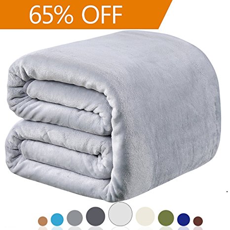 Fleece Blanket Queen Size 350GSM Lightweight Throw for The Bed Extra Soft Brush Fabric Super Warm Sofa Blanket 90" x 90"(Light Gray Queen)