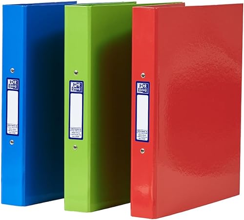 Elba 2 O-Ring Binder A4, Red/Green/Blue, Pack of 3 Folders