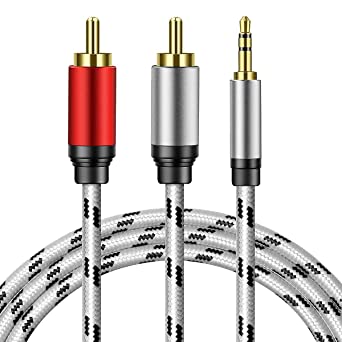 SNANSHI 3.5 mm to RCA, [Dual Shielded Gold-Plated] RCA Cable 3.5mm Male to 2RCA Male Stereo Audio Cable Nylon Braided AUX RCA Y Cord RCA to Aux Cable for Smartphones, MP3, Tablets, Speakers, TV - 6FT