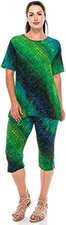 Jostar Women's Stretchy Capri Pant Set Short Sleeve Print