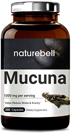 NatureBell Mucuna 1000mg Per Serving, 200 Capsules, Contains Premium Mucuna Pruriens Seeds for Mood Mind and Brain Health, No GMOs, Made in USA