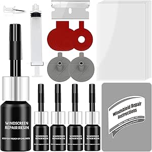 Windshield Repair Kit for Chips and Cracks, Car Windshield Crack Repair Kit, Glass Repair Kit Fluid Quick Fix for Cracks, Scratches, and Star-Shaped Crack include Repair Fluid Injector Curingfilm