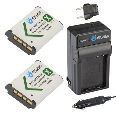 EforTek NP-BX1 Replacement Battery 2-Pack and Charger kit Sony NP-BX1 NP-BX1M8 and Sony Cyber-shot DSC-H400 DSC-HX50V DSC-HX300 DSC-HX400 DSC-RX1 DSC-RX1R DSC-RX100 DSC-RX100 II DSC-RX100 III DSC-RX100M2 DSC-RX100M3 DSC-WX300 DSC-WX350 HDR-AS10 HDR-AS15 HDR-AS30V HDR-AS100V HDR-AS100VR HDR-CX240 HDR-MV1 HDR-PJ275