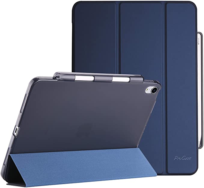 ProCase New iPad Air 4 Case 2020 (Latest Model), Slim Case with Pencil Holder, Flexible Soft TPU Back Tri-fold Smart Shell Stand Protective Case for iPad Air 2020 4th Generation 10.9” -Navy