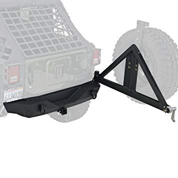 Smittybilt 76856 XRC Black Textured Rear Bumper with Hitch and Tire Carrier for Jeep Wrangler/Wrangler Unlimited