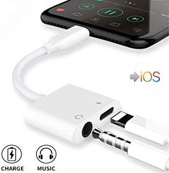 Headphones Adapter for iPhone X Adapter to 3.5mm Splitter Jack AUX Audio Adapter for iPhone 11/8/8Plus/7/7Plus/X/XS max Music & Charge Dongle Headset Convertor Accessories Support All iOS