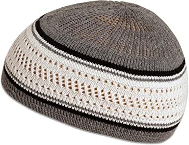 Muslim Bookmark Stretchy Elastic Beanie Kufi Skull Cap Hats Featuring Cool Designs and Stripes
