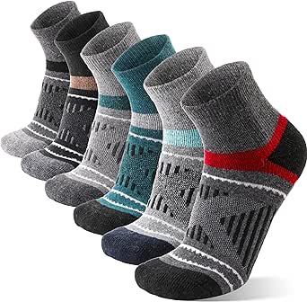 EBMORE 6 Pairs Merino Wool Ankle Hiking Running Socks Compression Support Thick Cushion No Show Socks for Men Women