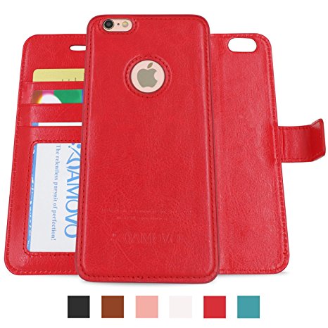Amovo iPhone 6s Case, iPhone 6 Case [Detachable Wallet Folio] [2 in 1] [Premium Vegan Leather] iPhone 6s Wallet Case with Gift Box Package (Red)