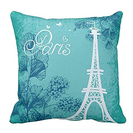 Decorbox Blue Paris Butterfly Love Flower Pattern 18x18 Inch Cotton Polyester Square Throw Pillow Case Decorative Durable Cushion Slipcover Home Decor Standard Size Accent Pillowcase Slip Cover