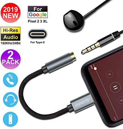 [2019 Upgraded] 2Pack-USB C to 3.5mm Headphone Jack Adapter - Pixel Connector Aux Adapter Compatible with Google Pixel 2/2XL/3/3XL, Moto Z, LG, HTC, Razer, LeEco Le, MacBook Pro, Chromebook and More