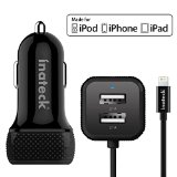 Inateck AL2011B-US 33W 2-Port USB Car Charger with Built in Lightning Cable for iPhone iPad Samsung Galaxy S6  4 feet Micro USB Charging Cable - Black