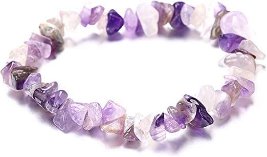 Natural Raw Amethyst Bracelet,Stretch Crystal Beaded Bracelet Yoga Energy Healing Crystal Quartz Women Men Girls Gifts