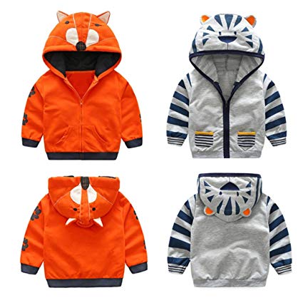 Hemlock Baby Sweater Jacket, Infant Toddler Kids Baby Boy Girl Cartoon Animal Hoodies Zipper Tops Coat (12M, Grey)
