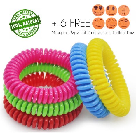 Mosquito Repellent Bracelet,10 Pack of Insect Repellent Bands for Kids and Adults, 250Hrs of All Natural Mosquito Protection, Deet-Free, Waterproof Bands   6 Free Bug Repellent Patches