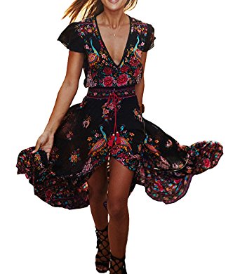 R.Vivimos Women Summer Deep V Neck Long Dresses