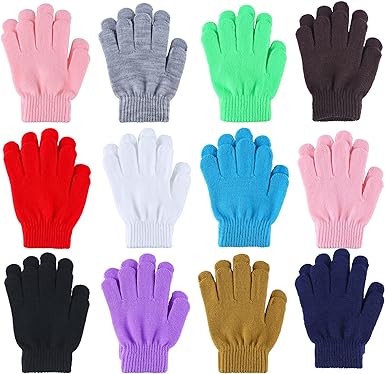 Cooraby 12 Pairs Kid's Winter Magic Gloves Children Stretchy Warm Magic Gloves Boys or Girls Knit Gloves (12 Mixed color)