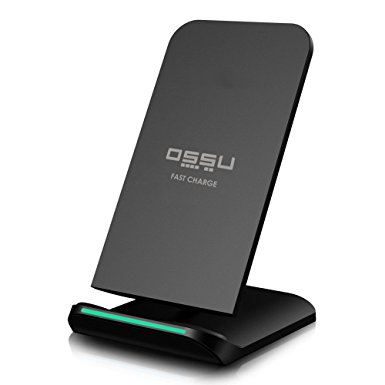 Fast Wireless Charger, OSSU 2 Coils Qi Fast Wireless Charging Pad Stand for iPhone 8, 8 Plus, X / Samsung Galaxy Note 8, S8 S8 , S7 S7 Edge, Note 5, S6 Edge Plus [Sleep-friendly] No AC Adapter - Black