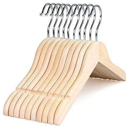 TOPIA HANGER Natural Wood Kids Clothes Hangers with No Painting, Wooden Children Dress Hangers, Baby Clothes Hangers, 360° Stronger Flexible Hook- Extra Smoothly Cut Notches, 10 Pack CT09N