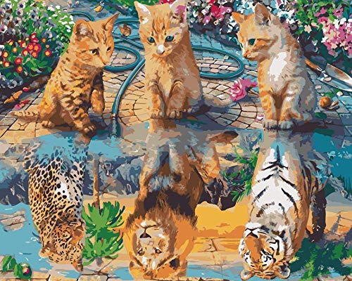 Adult Paint by Numbers Kit for Adults Kids Acylic Painting by Numbers On Canvas Birthday Gift Holiday Present by TOCARE,16x20inch Kittens Have Dreams to Be Tiger Lion Leopard