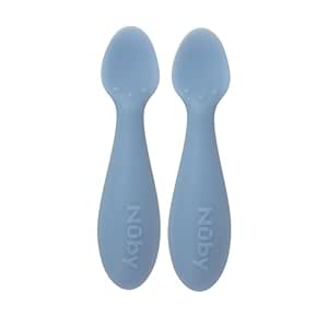 Nuby Silicone Mini Spoons - (2-Pack) Baby-Led Weaning Spoons for Babies - 4  Months - Blue