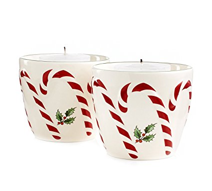 Spode Serveware Peppermint Embossed Candy Votives with Tealights - Set of 2