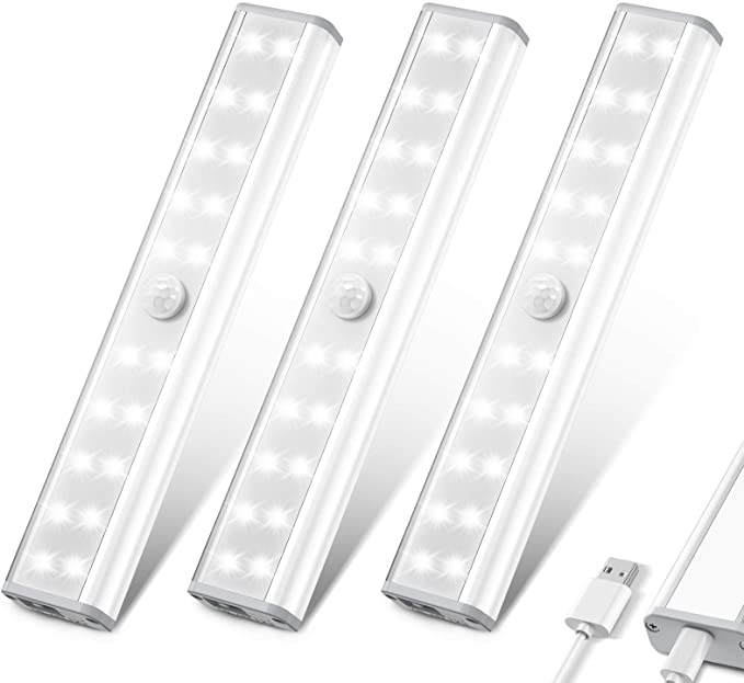 LED Closet Light, HOKEKI Wardrobe Light, Motion Sensor Light, with 20 LED Bulbs Under Counter Lights for Kitchen, USB Rechargeable, with Magnetic Strip, for Wardrobes, Kitchens, Corridors (3 Pack)