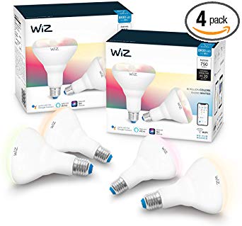 WiZ IZ20087584 65 Watt EQ BR30 Smart WiFi Connected LED Light Bulbs/Compatible with Alexa and Google Home, no Hub Required, RGB  Color Changing/Tunable/Dimmable, 4 Piece (Renewed)