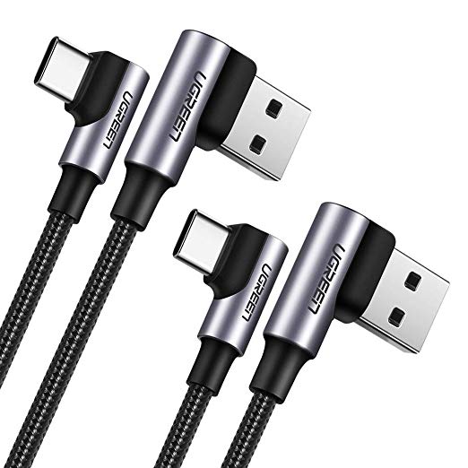 UGREEN USB C Cable 90 Degree Right Angle [2 Pack 6.6ft] USB A to Type C Fast Charger Compatible with Samsung Galaxy S10 S9   S8 Note 9 8, LG G7 G6 G5 V40 V30 V20, Nintendo Switch, iPad Pro 2018, GoPro