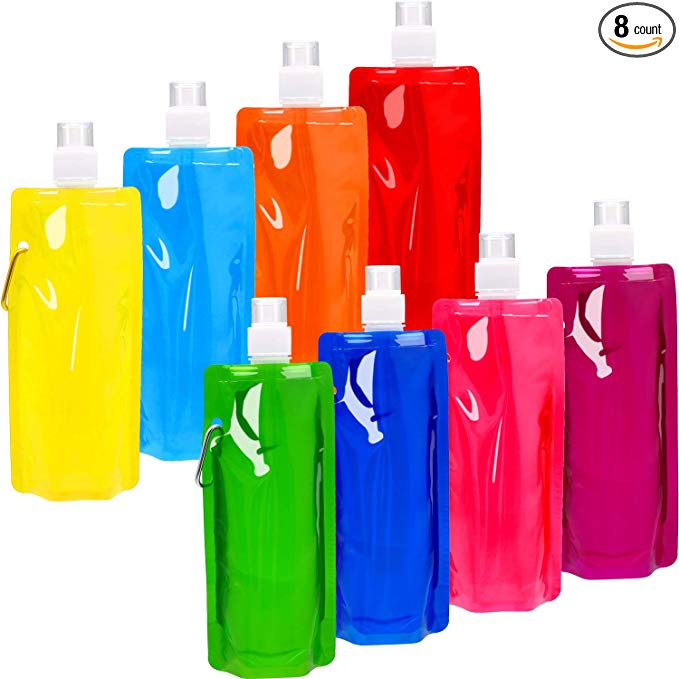 Syhood 8 Pieces Collapsible Water Bottle Leak-Proof Foldable Drinking Water Bottle with Clip for Outdoor Activities and Travel, 8 Colors