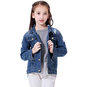 Girls Jean Jacket Classic Long Sleeve Cute Denim Jacket for Teen Toddler Kids